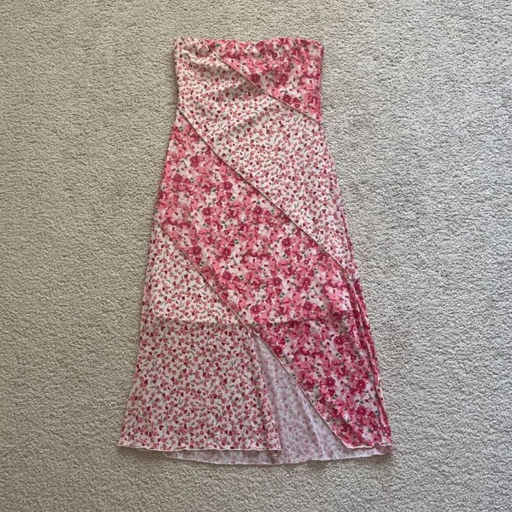 Altar’d State strapless pink floral midi dress